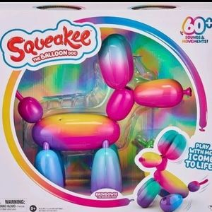Squeakee the rainbow balloon dog